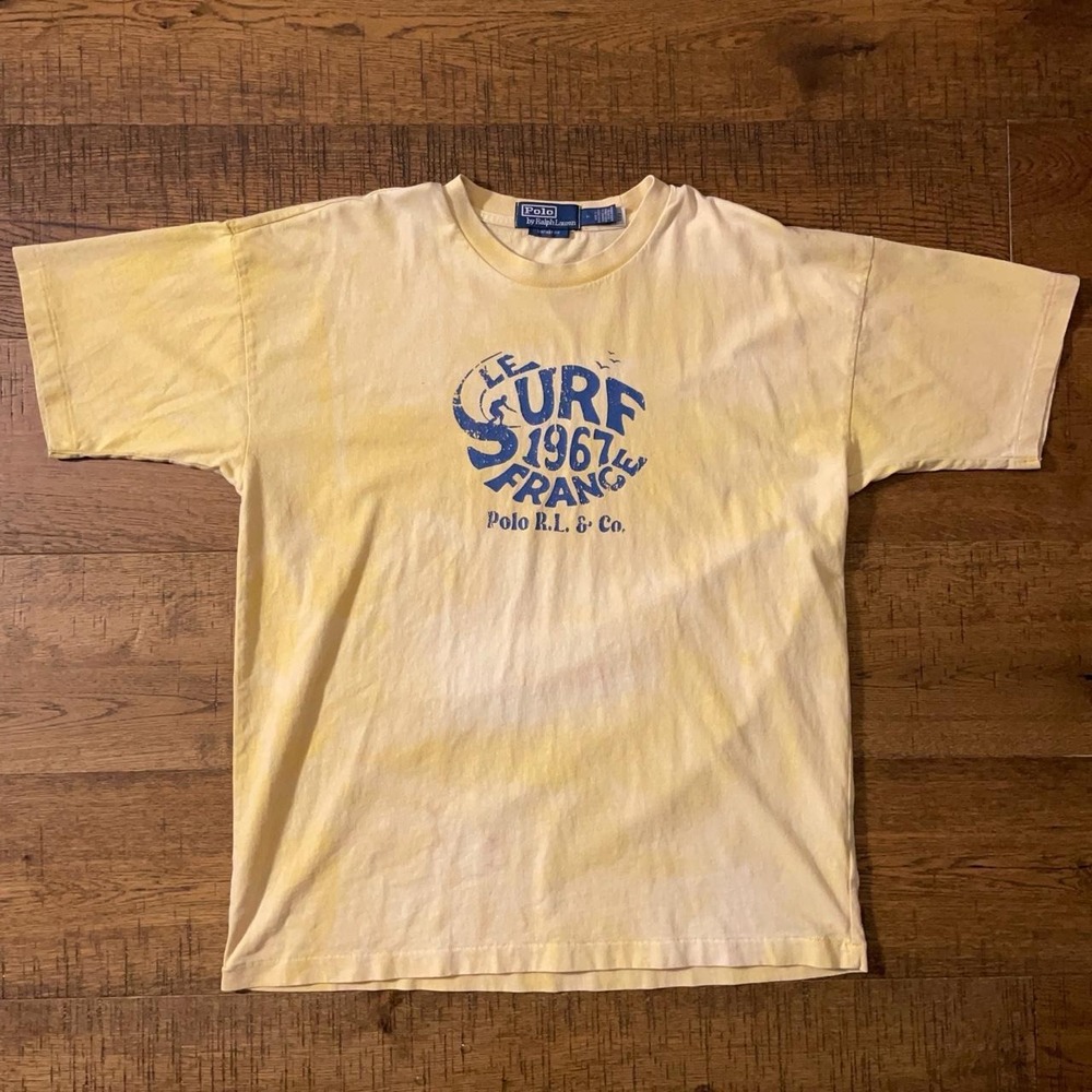 Polo Ralph Lauren Surf Tee Mens M Yellow Tie Dye Retro Americana Graphic T-Shirt